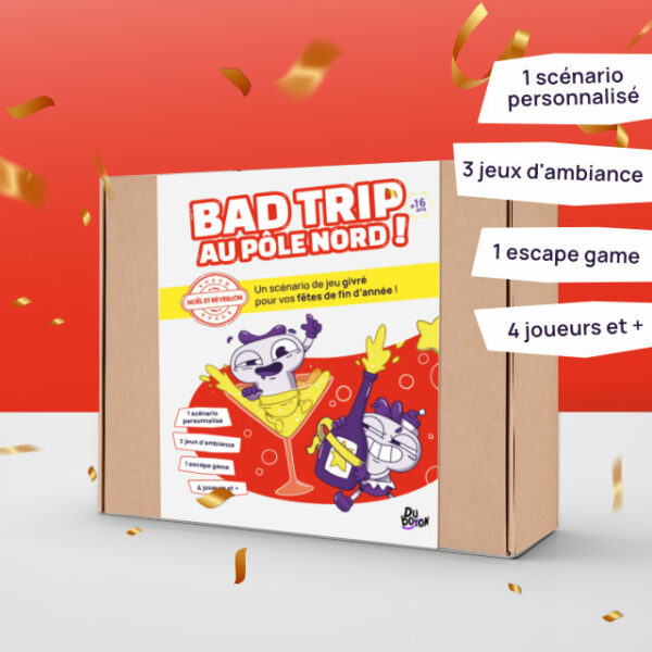 Bad Trip au Pôle Nord - Boxon Noël et Réveillon pour adultes : Un scénario personnalisé, 3 jeux d'ambiance, 1 escape game, 4 joueurs et +.