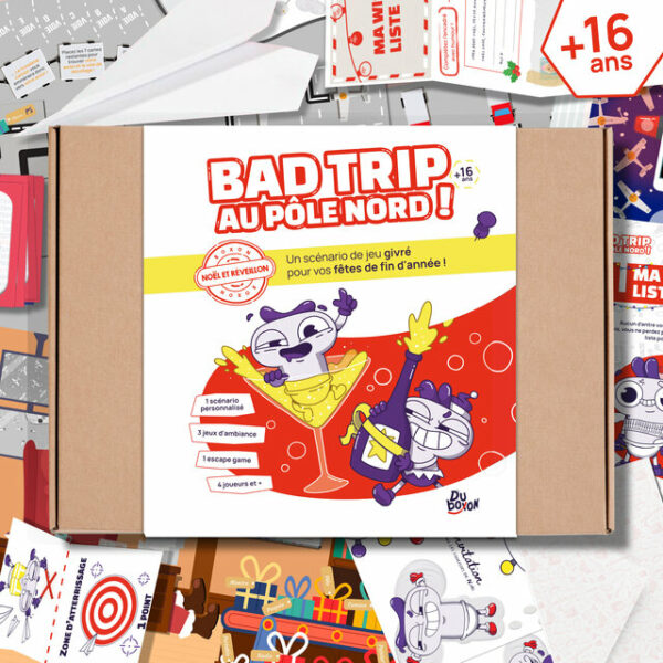 Bad Trip au Pôle Nord - Boxon Noël et Réveillon pour adultes : Un scénario personnalisé, 3 jeux d'ambiance, 1 escape game, 4 joueurs et +.